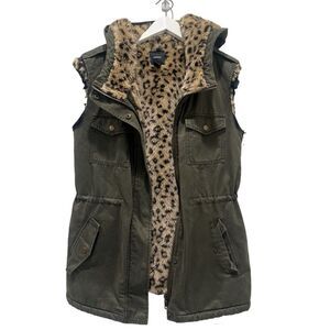 Reworked Vintage Forever 21 Y2K Utility Leopard Lined Cargo Grumge Military Vest